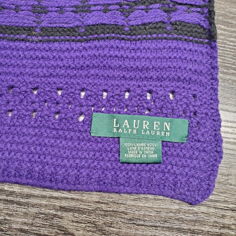 Vtg Lauren Ralph Lauren 100% Lambswool Knit Hat & Scarf Set Purple RARE NWOT - Picture 7 of 9